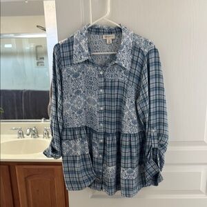 Blue Plaid Button-Up Shirt